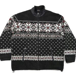 Polo Ralph Lauren Fair Isle Snowflake Fleece Jacket Men Big 1X Zip Sweater Black